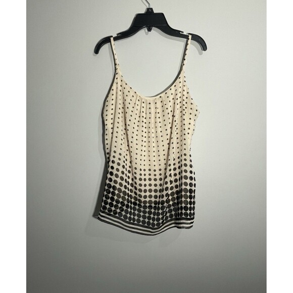 NY & Co Tan Black Polka Dot Sheer Lined Tank Top Size M Feminine Blouse - Picture 1 of 12